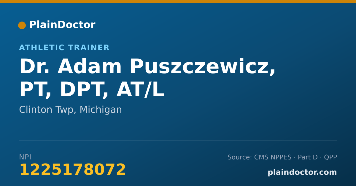 Shareable card for Adam Puszczewicz, PT, DPT, AT/L - Athletic Trainer, Clinton Twp, MI