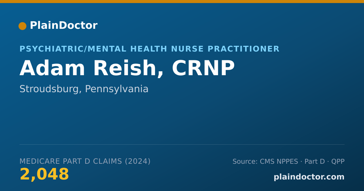 Shareable card for Adam Reish, CRNP - Psychiatric/Mental Health Nurse Practitioner, Stroudsburg, PA