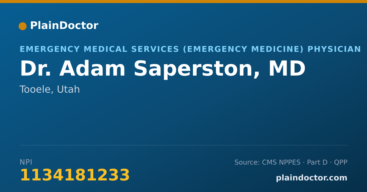 Shareable card for Adam Saperston, MD - Emergency Medical Services (Emergency Medicine) Physician, Tooele, UT