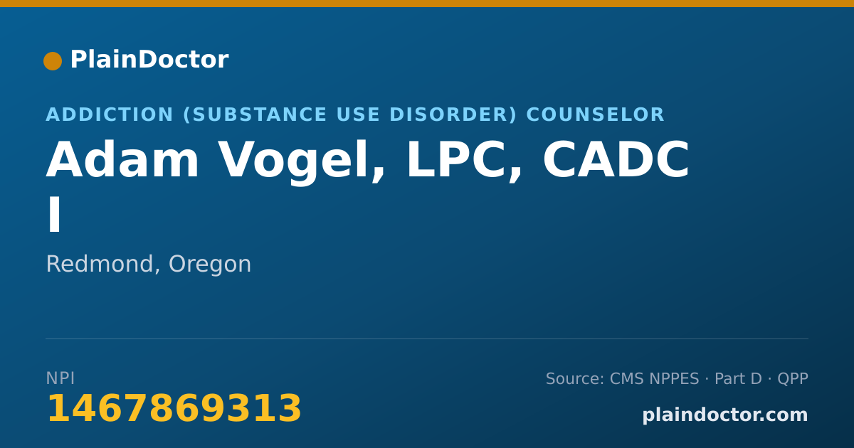 Shareable card for Adam Vogel, LPC, CADC I - Addiction (Substance Use Disorder) Counselor, Redmond, OR