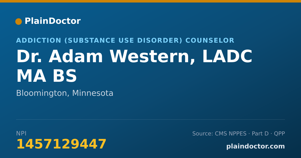 Shareable card for Adam Western, LADC MA BS - Addiction (Substance Use Disorder) Counselor, Bloomington, MN