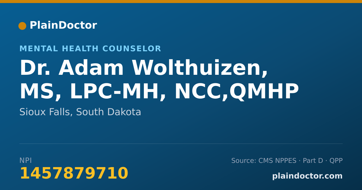 Shareable card for Adam Wolthuizen, MS, LPC-MH, NCC,QMHP - Mental Health Counselor, Sioux Falls, SD