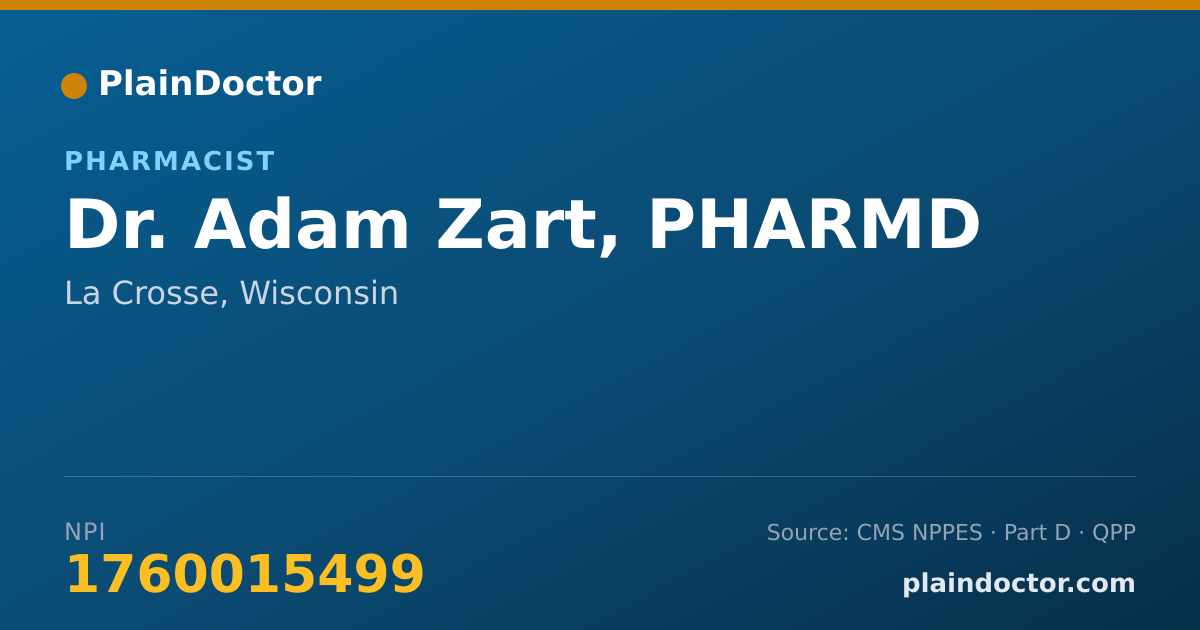 Shareable card for Adam Zart, PHARMD - Pharmacist, La Crosse, WI