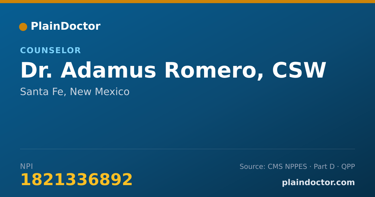 Shareable card for Adamus Romero, CSW - Counselor, Santa Fe, NM