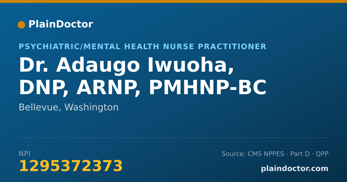 Shareable card for Adaugo Iwuoha, DNP, ARNP, PMHNP-BC - Psychiatric/Mental Health Nurse Practitioner, Bellevue, WA