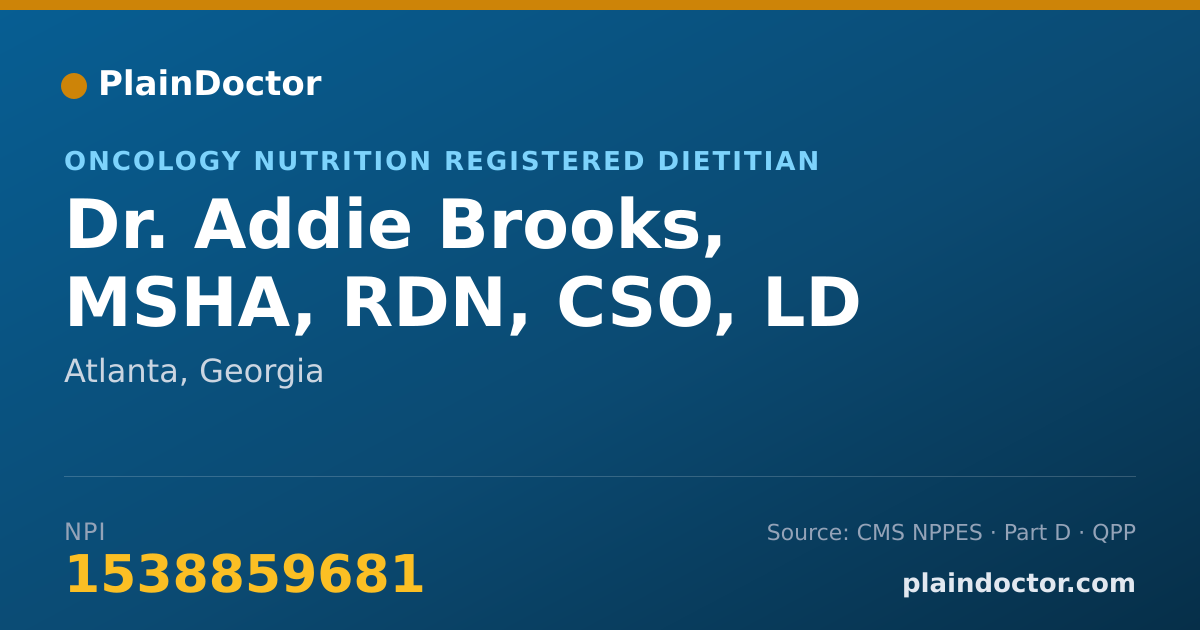 Shareable card for Addie Brooks, MSHA, RDN, CSO, LD - Oncology Nutrition Registered Dietitian, Atlanta, GA