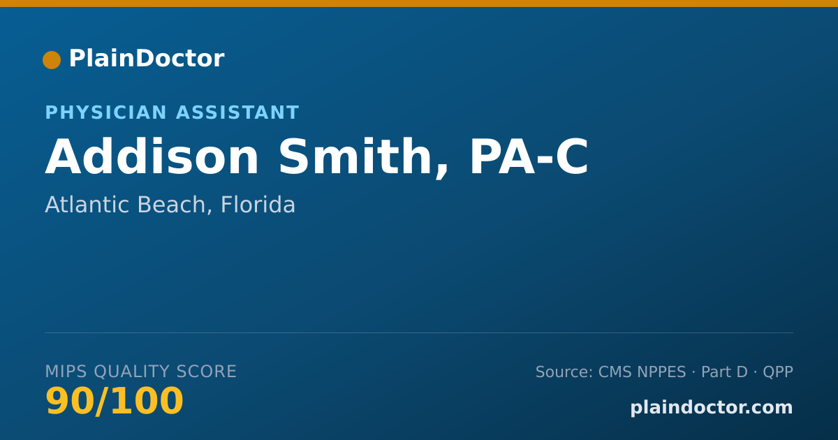Shareable card for Addison Smith, PA-C - Physician Assistant, Atlantic Beach, FL