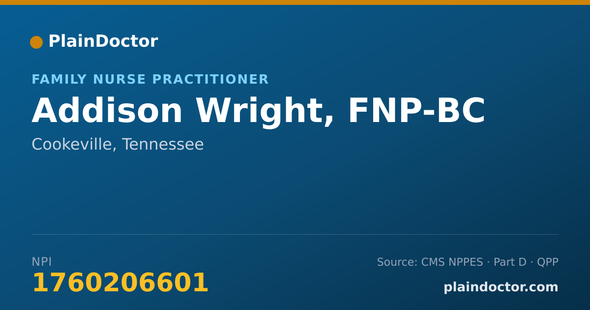 Shareable card for Addison Wright, FNP-BC - Family Nurse Practitioner, Cookeville, TN