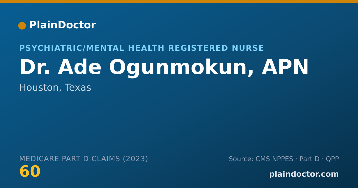Shareable card for Ade Ogunmokun, APN - Psychiatric/Mental Health Registered Nurse, Houston, TX