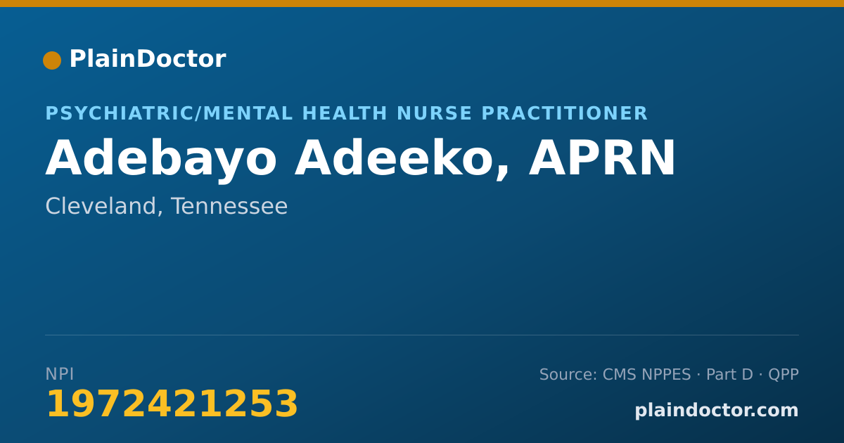 Shareable card for Adebayo Adeeko, APRN - Psychiatric/Mental Health Nurse Practitioner, Cleveland, TN