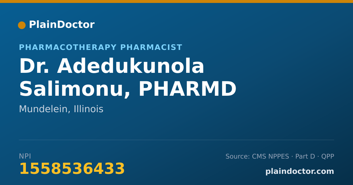 Shareable card for Adedukunola Salimonu, PHARMD - Pharmacotherapy Pharmacist, Mundelein, IL