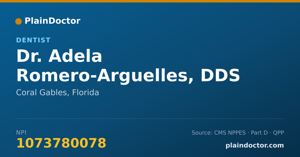 Shareable card for Adela Romero-Arguelles, DDS - Dentist, Coral Gables, FL