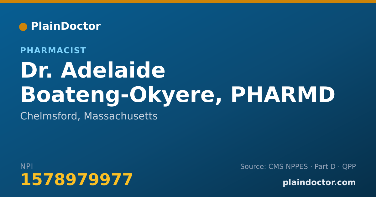 Shareable card for Adelaide Boateng-Okyere, PHARMD - Pharmacist, Chelmsford, MA