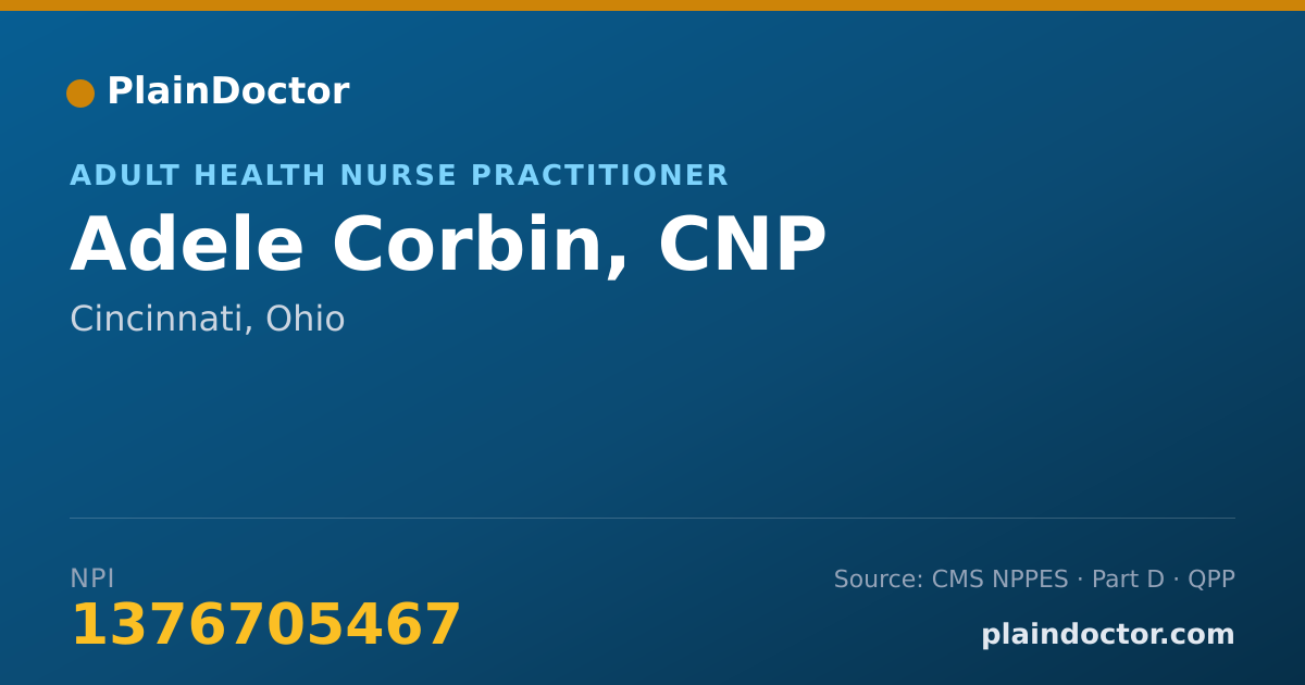 Shareable card for Adele Corbin, CNP - Adult Health Nurse Practitioner, Cincinnati, OH