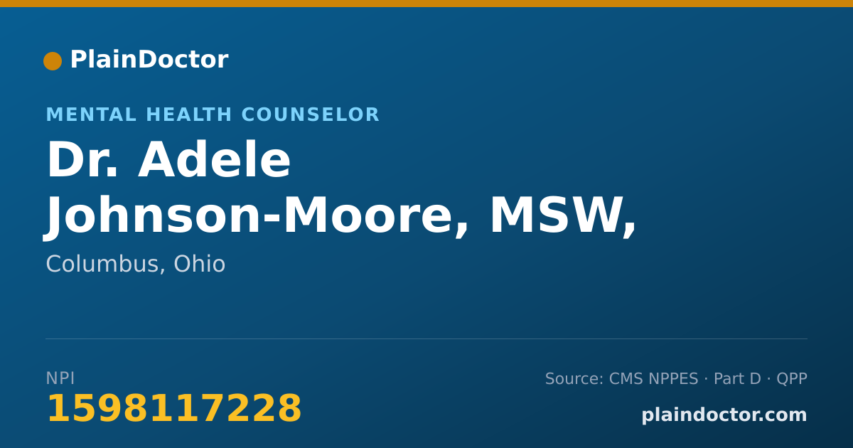 Shareable card for Adele Johnson-Moore, MSW, LICDC - Mental Health Counselor, Columbus, OH
