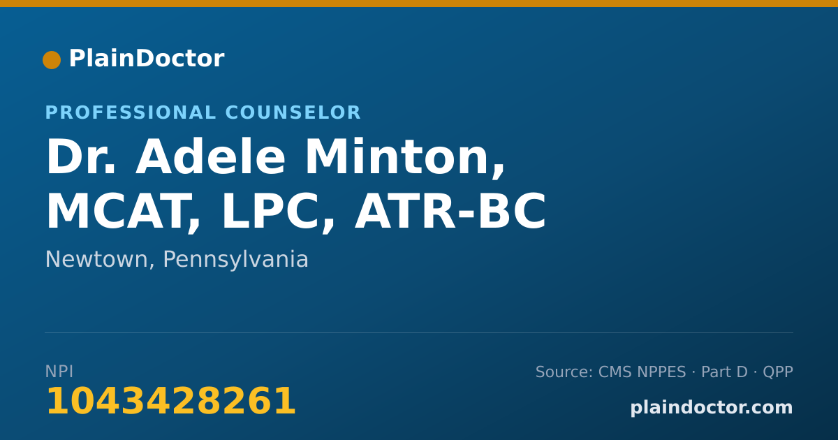 Shareable card for Adele Minton, MCAT, LPC, ATR-BC - Professional Counselor, Newtown, PA