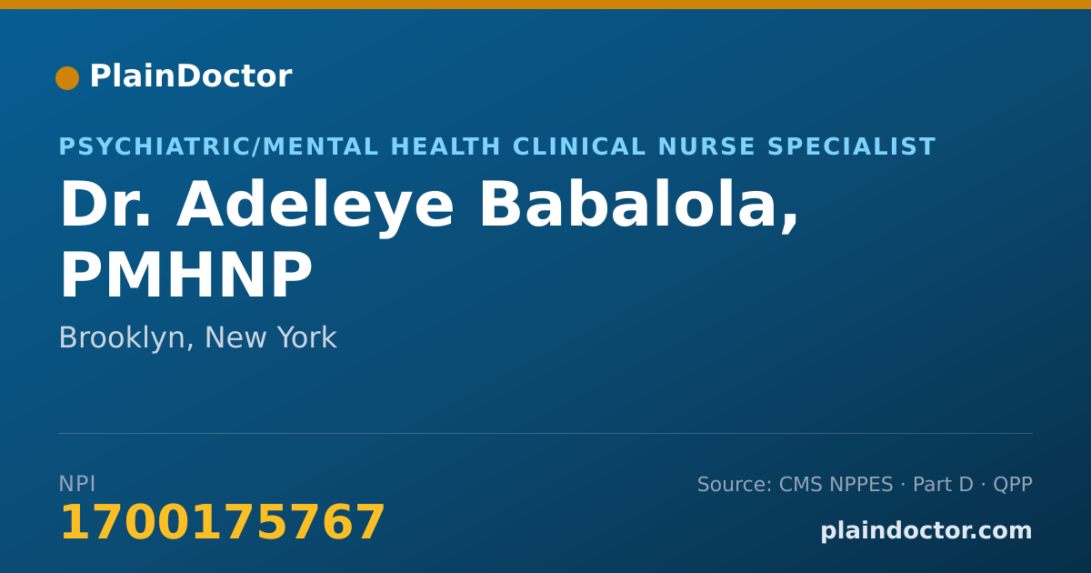 Shareable card for Adeleye Babalola, PMHNP - Psychiatric/Mental Health Clinical Nurse Specialist, Brooklyn, NY
