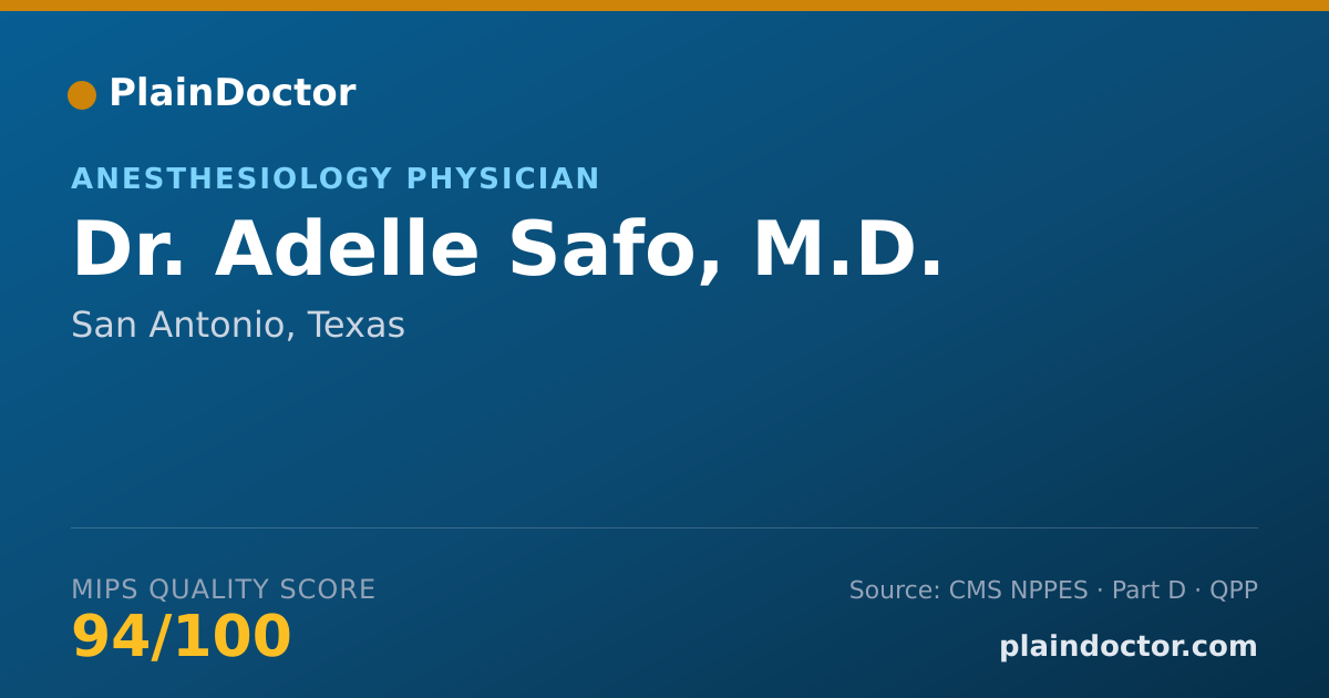 Shareable card for Adelle Safo, M.D. - Anesthesiology Physician, San Antonio, TX