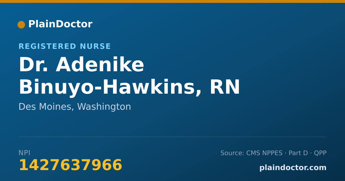 Shareable card for Adenike Binuyo-Hawkins, RN - Registered Nurse, Des Moines, WA