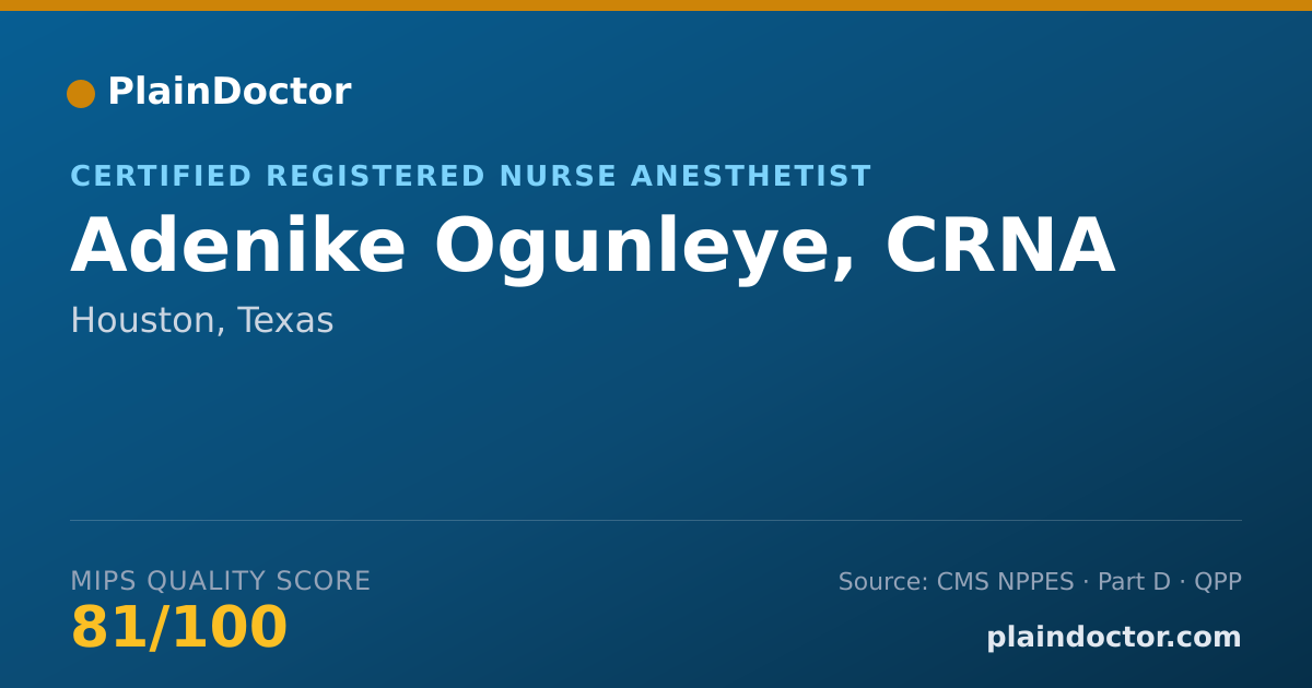 Shareable card for Adenike Ogunleye, CRNA - Certified Registered Nurse Anesthetist, Houston, TX