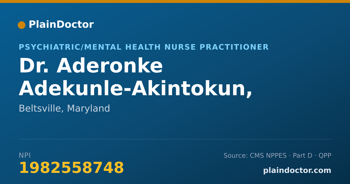 Shareable card for Aderonke Adekunle-Akintokun, PMHNP - Psychiatric/Mental Health Nurse Practitioner, Beltsville, MD