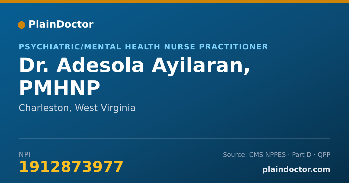 Shareable card for Adesola Ayilaran, PMHNP - Psychiatric/Mental Health Nurse Practitioner, Charleston, WV