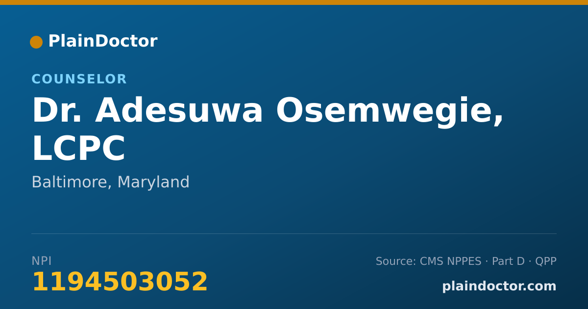 Shareable card for Adesuwa Osemwegie, LCPC - Counselor, Baltimore, MD