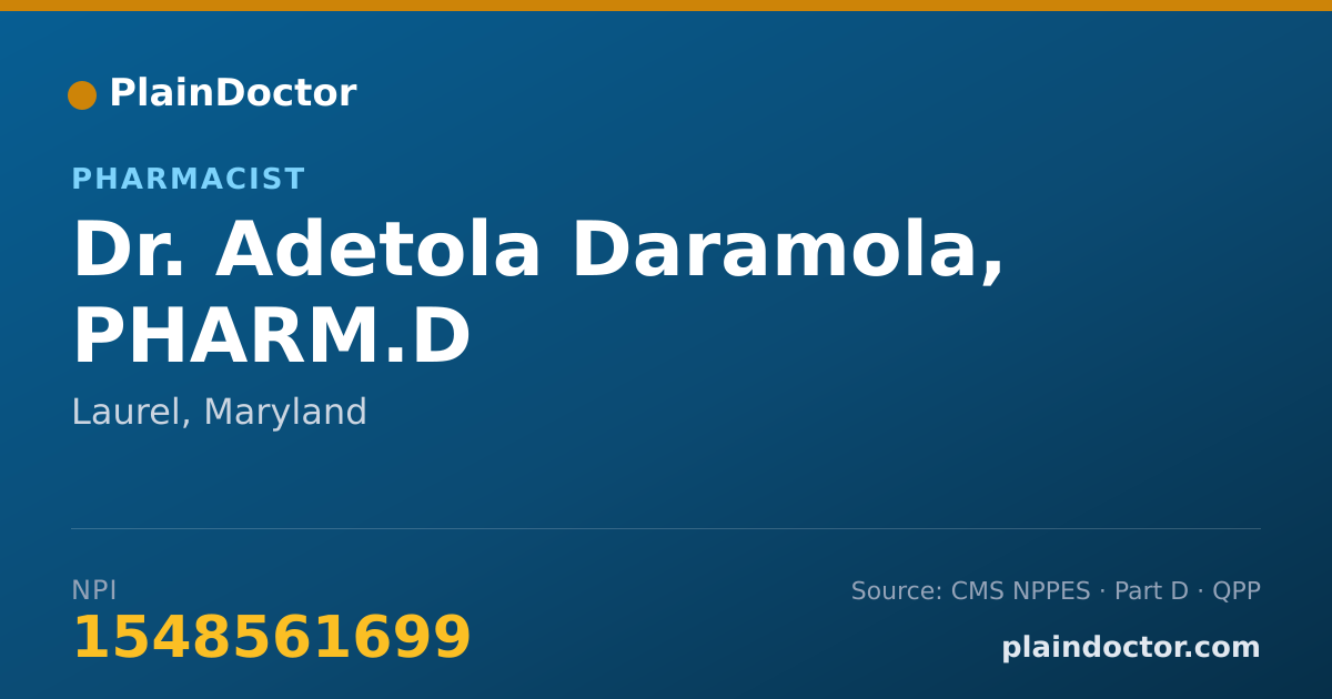 Shareable card for Adetola Daramola, PHARM.D - Pharmacist, Laurel, MD