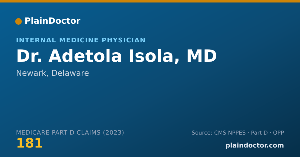 Shareable card for Adetola Isola, MD - Internal Medicine Physician, Newark, DE