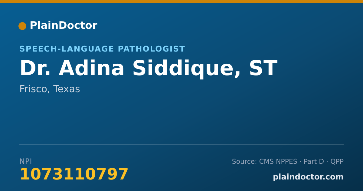 Shareable card for Adina Siddique, ST - Speech-Language Pathologist, Frisco, TX