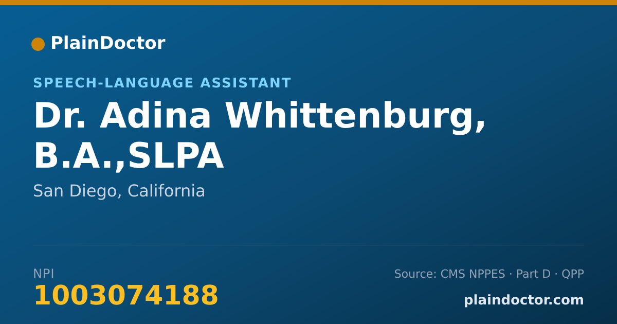 Shareable card for Adina Whittenburg, B.A.,SLPA - Speech-Language Assistant, San Diego, CA