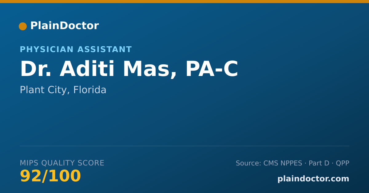 Shareable card for Aditi Mas, PA-C - Physician Assistant, Plant City, FL