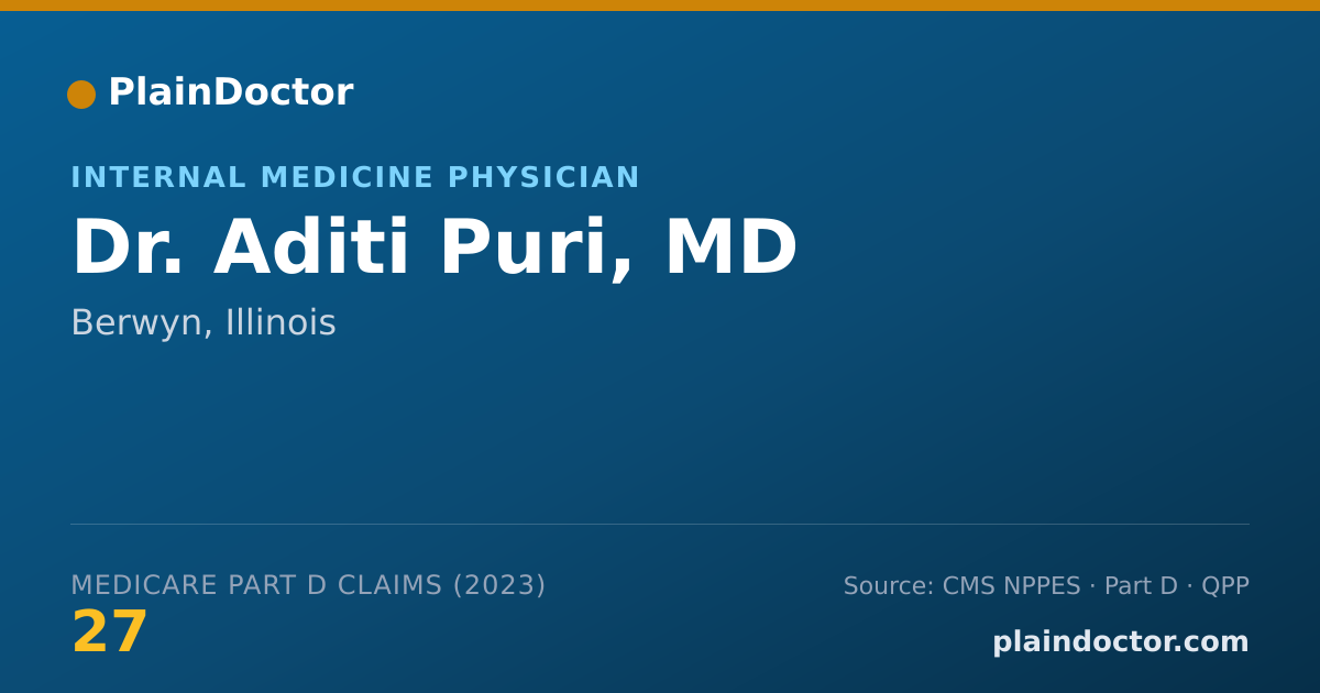 Shareable card for Aditi Puri, MD - Internal Medicine Physician, Berwyn, IL