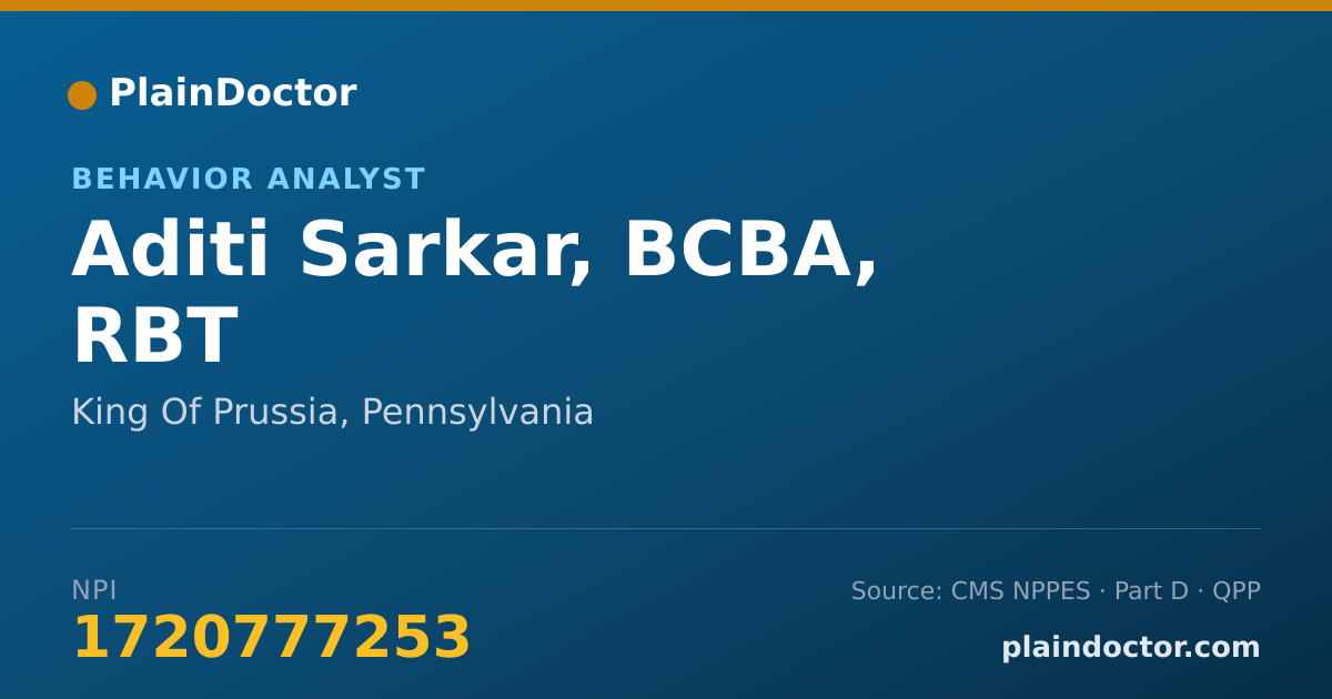 Shareable card for Aditi Sarkar, BCBA, RBT - Behavior Analyst, King Of Prussia, PA