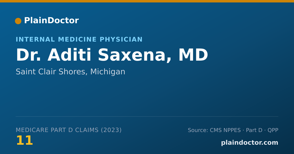 Shareable card for Aditi Saxena, MD - Internal Medicine Physician, Saint Clair Shores, MI
