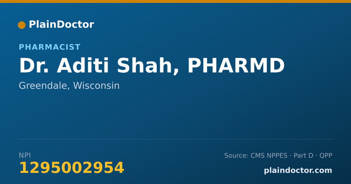 Shareable card for Aditi Shah, PHARMD - Pharmacist, Greendale, WI