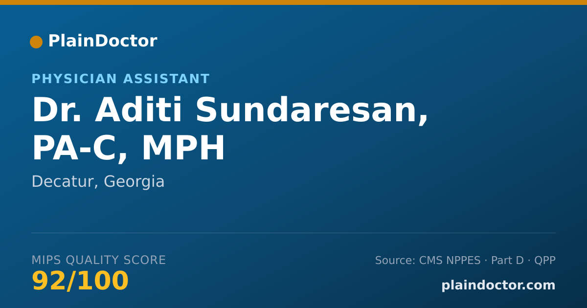 Shareable card for Aditi Sundaresan, PA-C, MPH - Physician Assistant, Decatur, GA