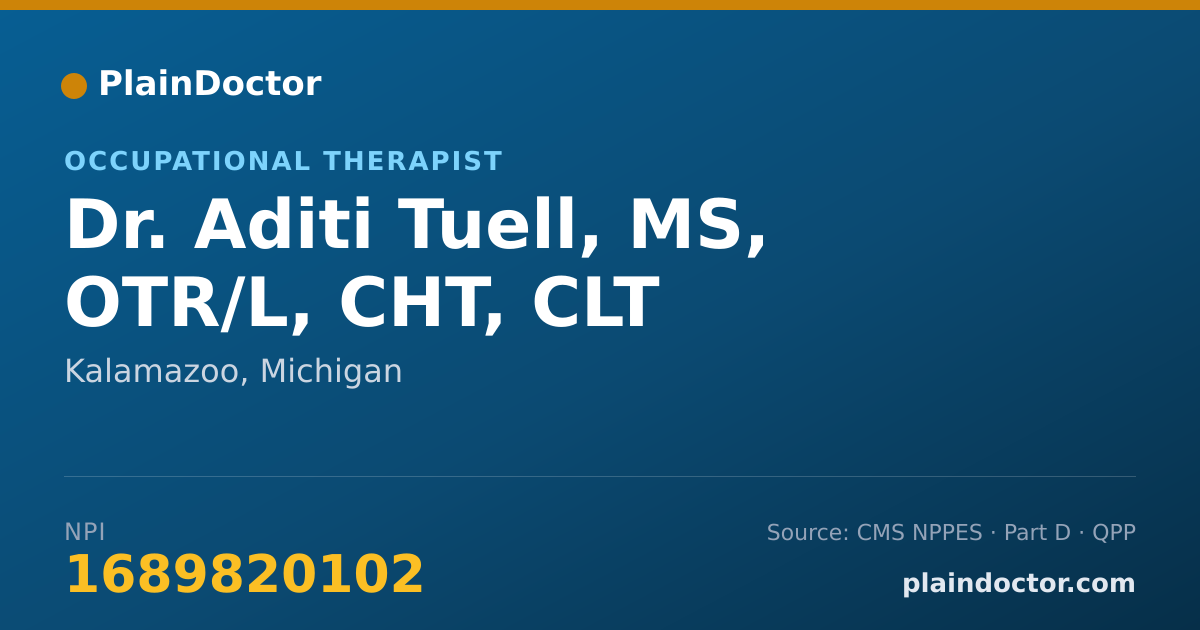 Shareable card for Aditi Tuell, MS, OTR/L, CHT, CLT - Occupational Therapist, Kalamazoo, MI