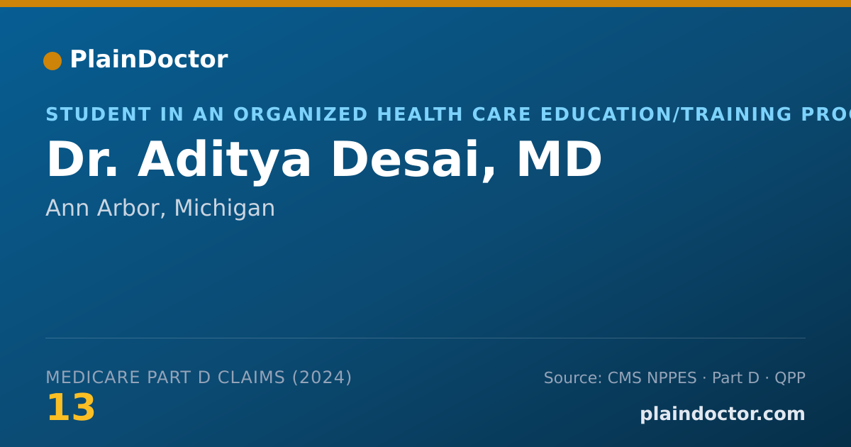 Shareable card for Aditya Desai, MD - Student in an Organized Health Care Education/Training Program, Ann Arbor, MI