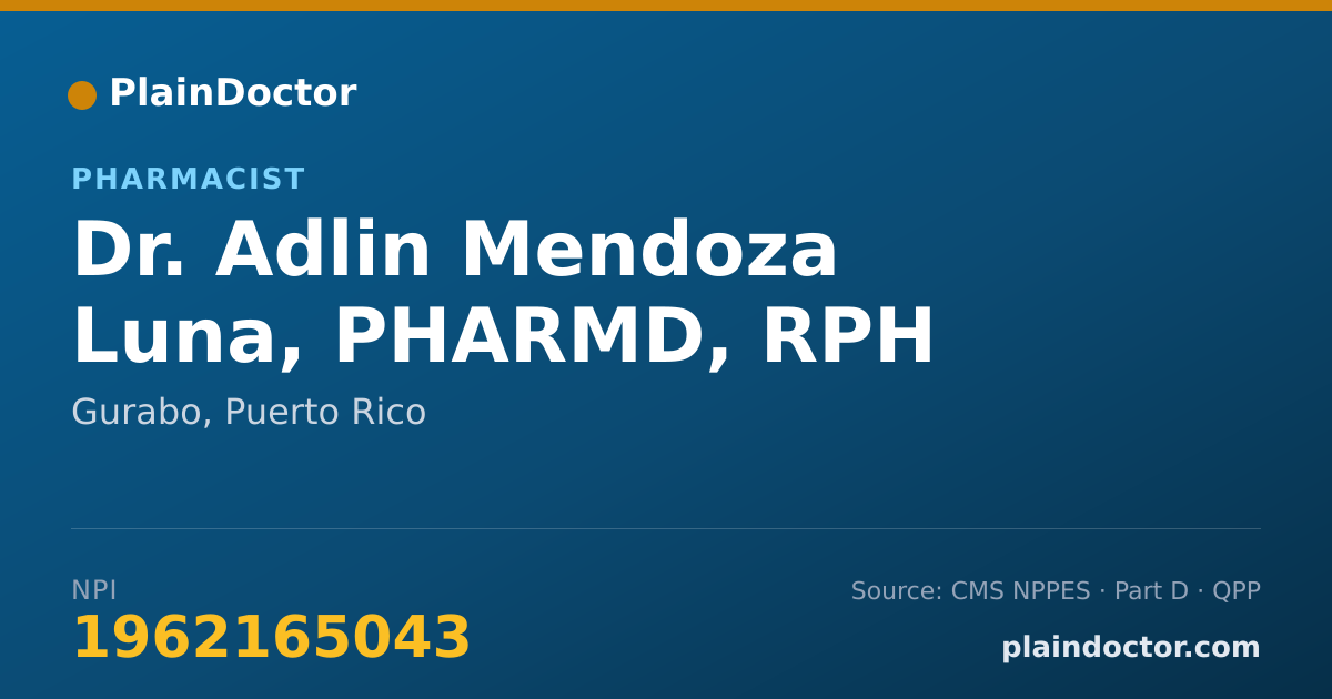 Shareable card for Adlin Mendoza Luna, PHARMD, RPH - Pharmacist, Gurabo, PR
