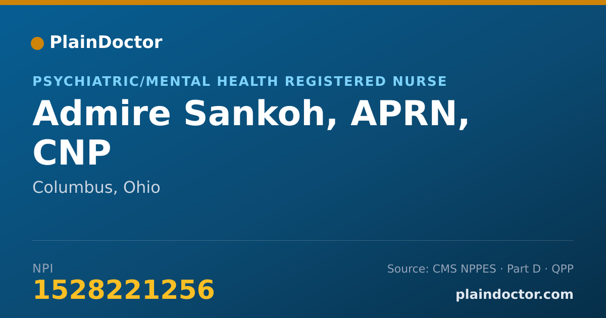 Shareable card for Admire Sankoh, APRN, CNP - Psychiatric/Mental Health Registered Nurse, Columbus, OH