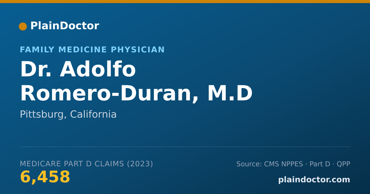 Shareable card for Adolfo Romero-Duran, M.D - Family Medicine Physician, Pittsburg, CA