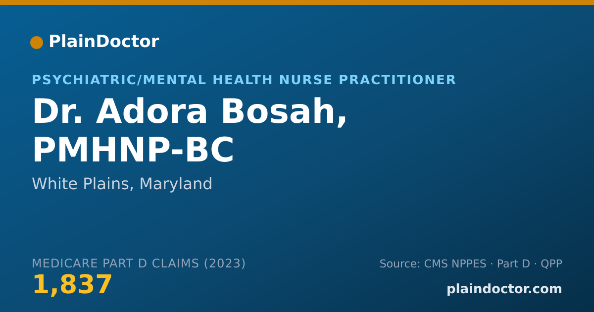 Shareable card for Adora Bosah, PMHNP-BC - Psychiatric/Mental Health Nurse Practitioner, White Plains, MD