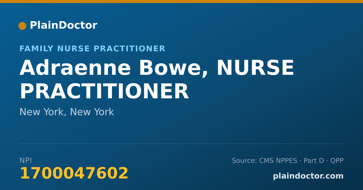 Shareable card for Adraenne Bowe, NURSE PRACTITIONER - Family Nurse Practitioner, New York, NY