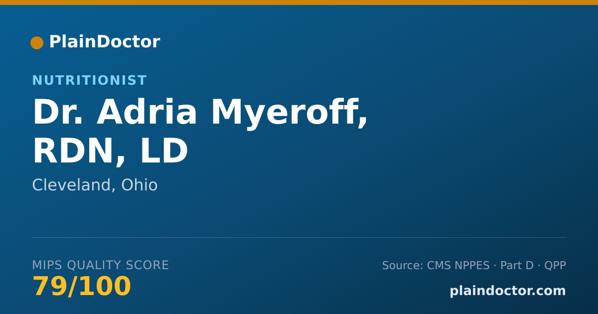 Shareable card for Adria Myeroff, RDN, LD - Nutritionist, Cleveland, OH