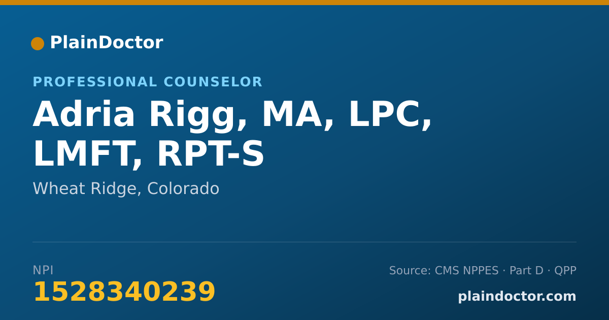 Shareable card for Adria Rigg, MA, LPC, LMFT, RPT-S - Marriage & Family Therapist, Wheat Ridge, CO