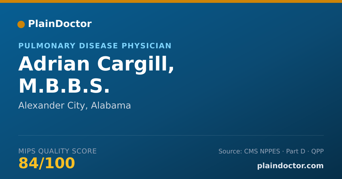 Shareable card for Adrian Cargill, M.B.B.S. - Pulmonary Disease Physician, Alexander City, AL