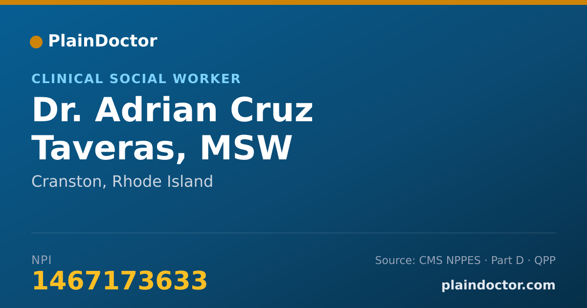 Shareable card for Adrian Cruz Taveras, MSW - Clinical Social Worker, Cranston, RI