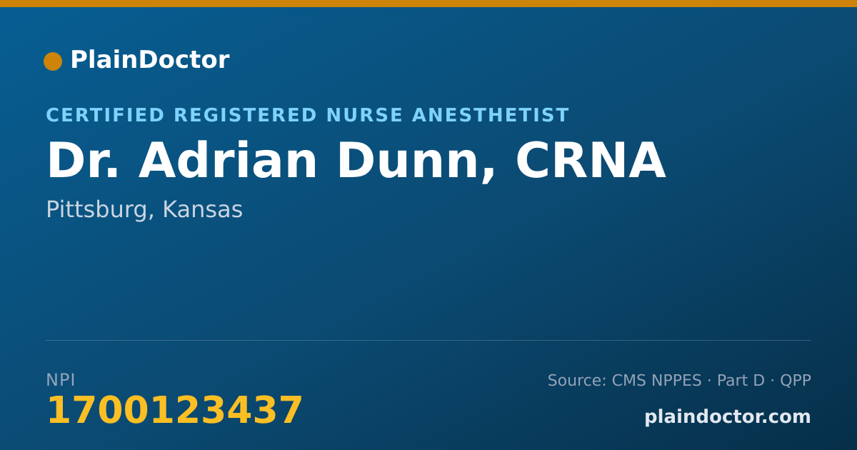 Shareable card for Adrian Dunn, CRNA - Certified Registered Nurse Anesthetist, Pittsburg, KS
