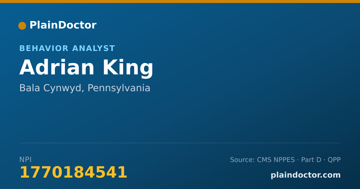 Shareable card for Adrian King - Behavior Analyst, Bala Cynwyd, PA
